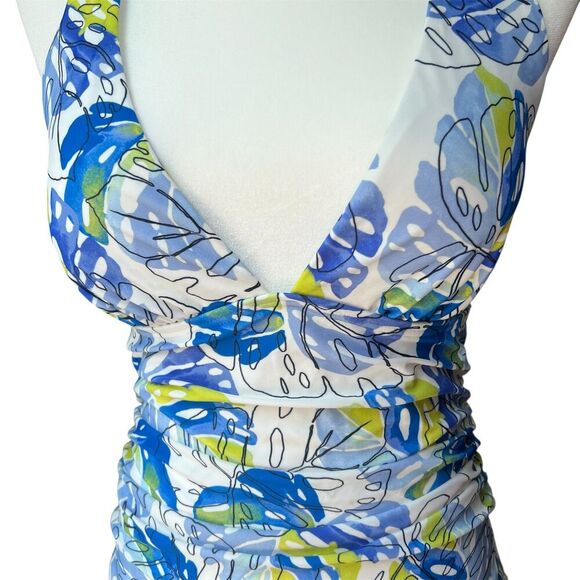 Tommy Hilfiger Swim Tankini Womens Sz s SMALL Blue Green Plant Pattern Halter - Picture 2 of 7